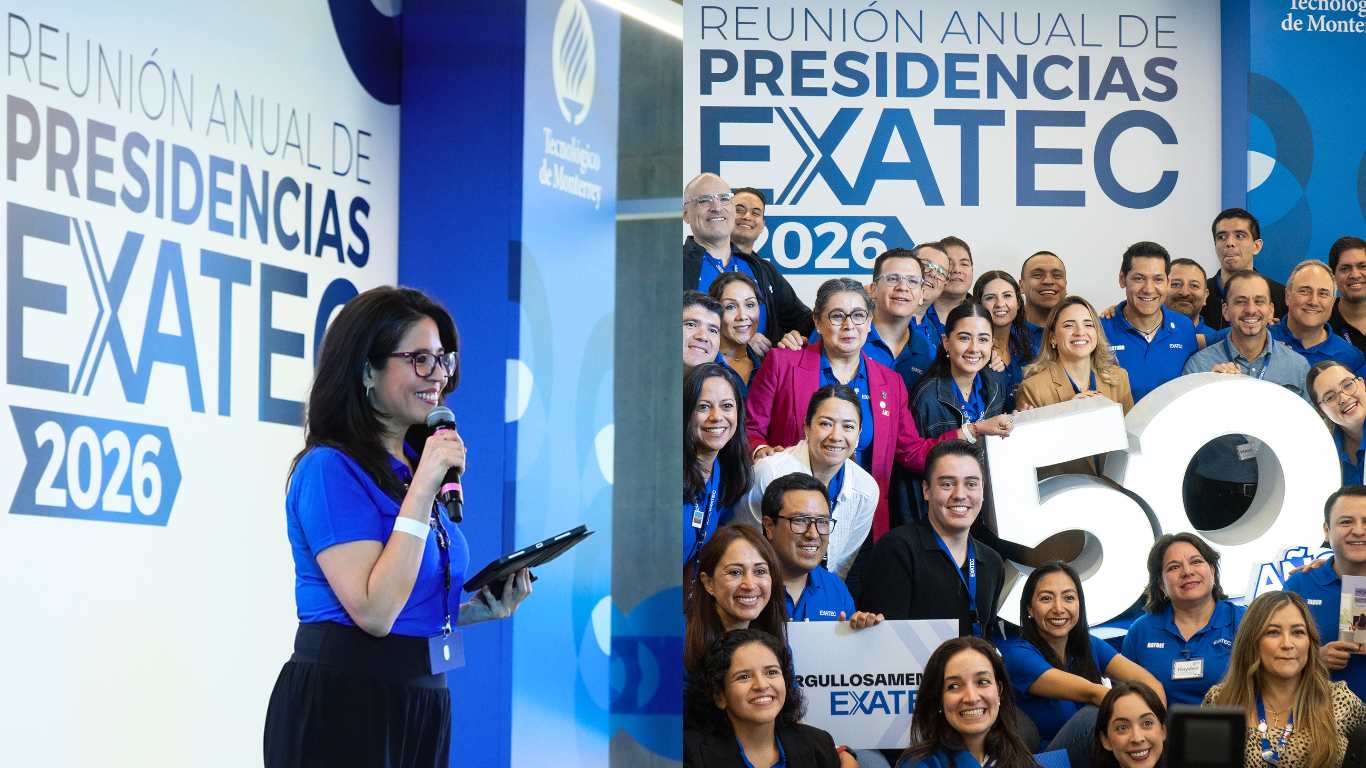 zinia padilla dando de pie dando un discurso en la reunion anual de presidencias exatec 2026