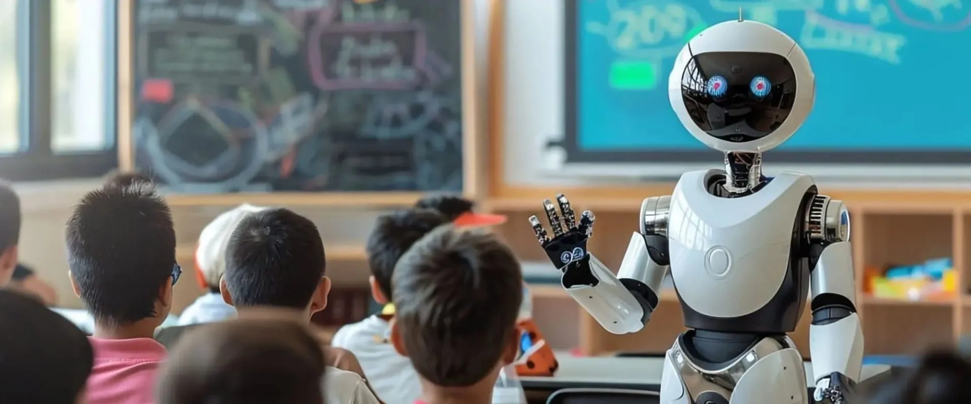 Robot frente a clase llena de niños